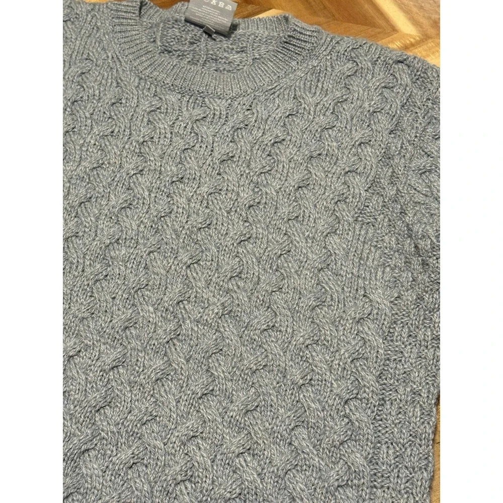 Aran Crafts Sweater Mens Large Grey‎ Super Soft Merino Wool Cable Knit Pullover